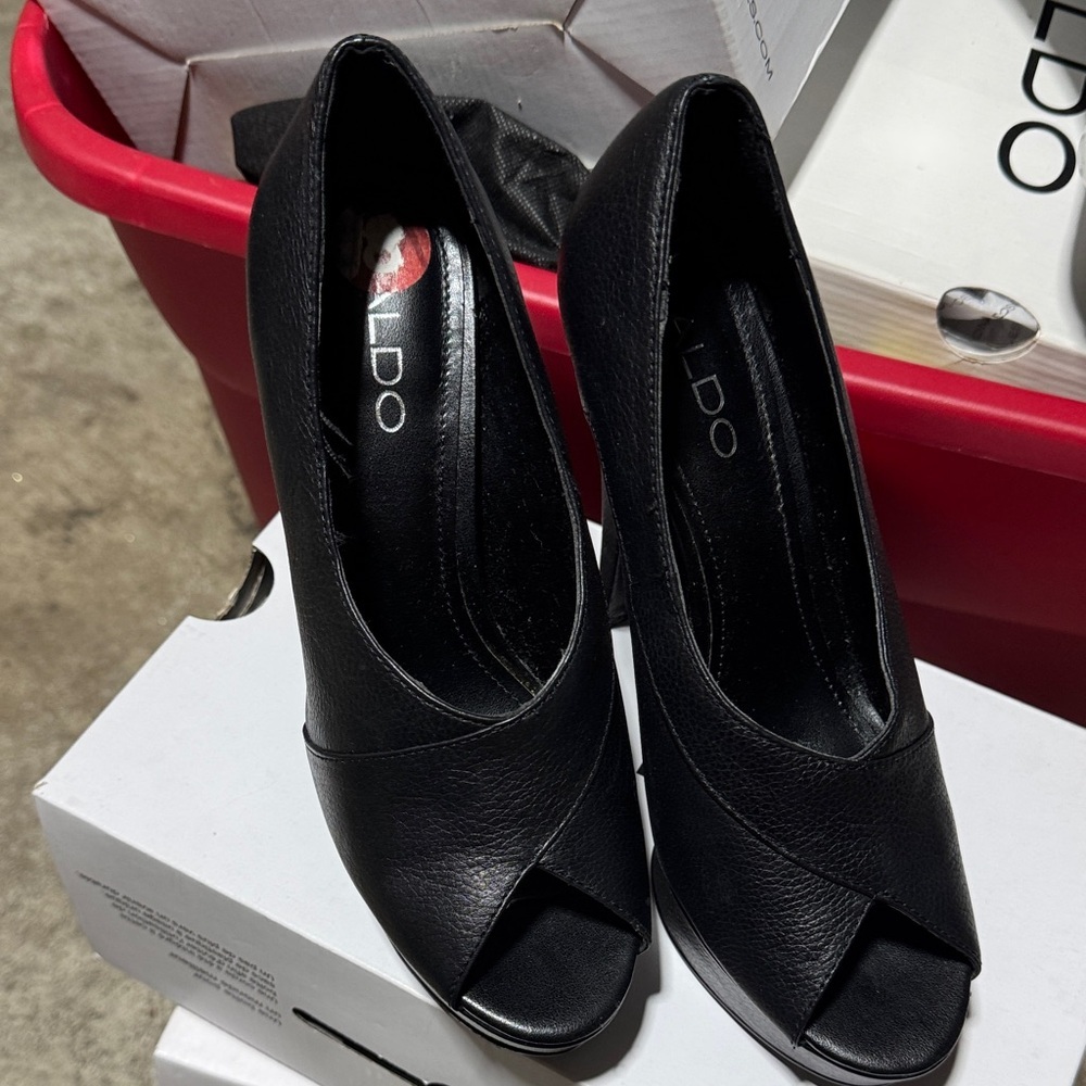 Aldo Black Peep-Toe Platform Heels - Picture 2 of 4